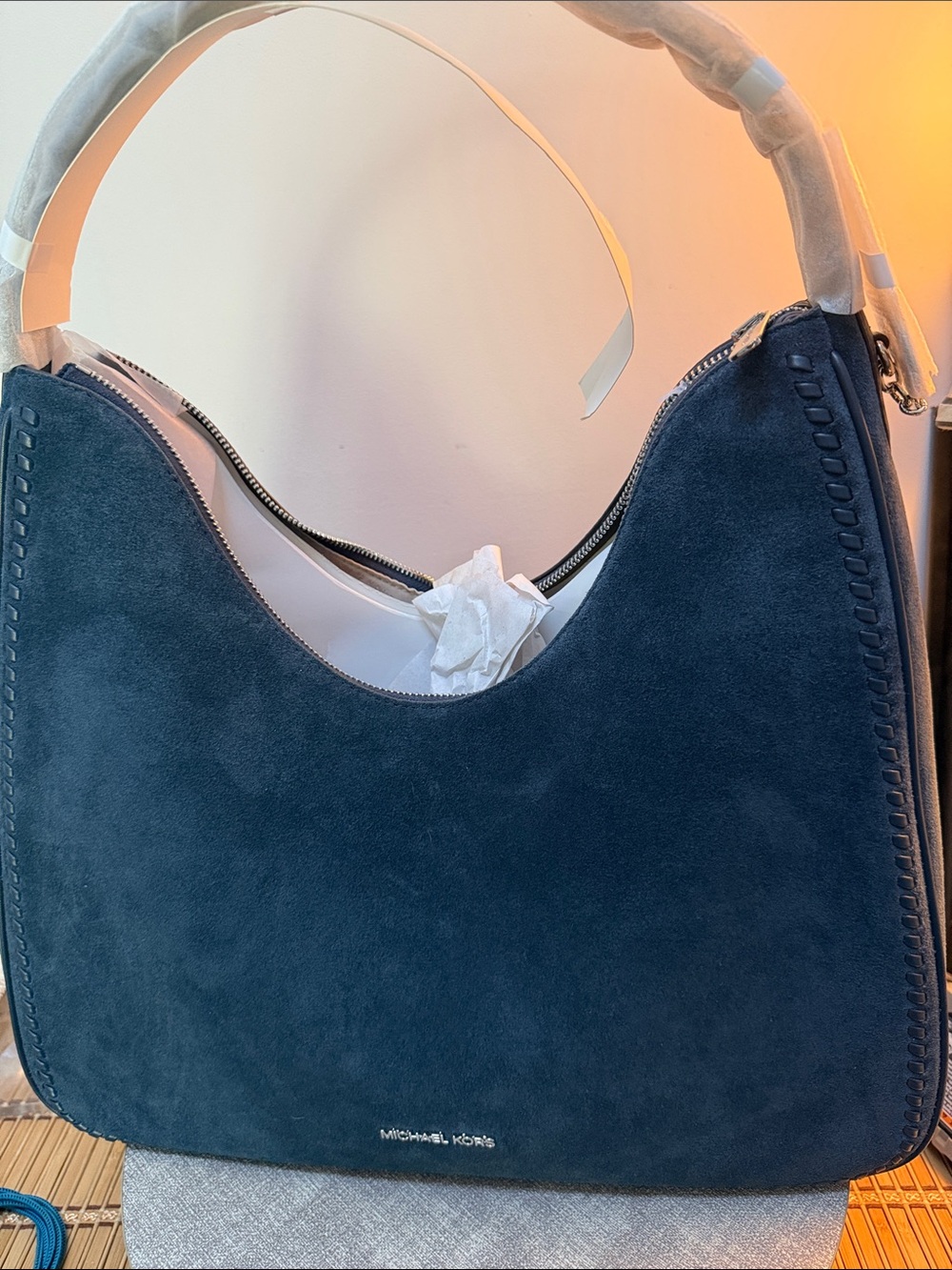 Michael Kors Navy Suede Hobo Shoulder Bag